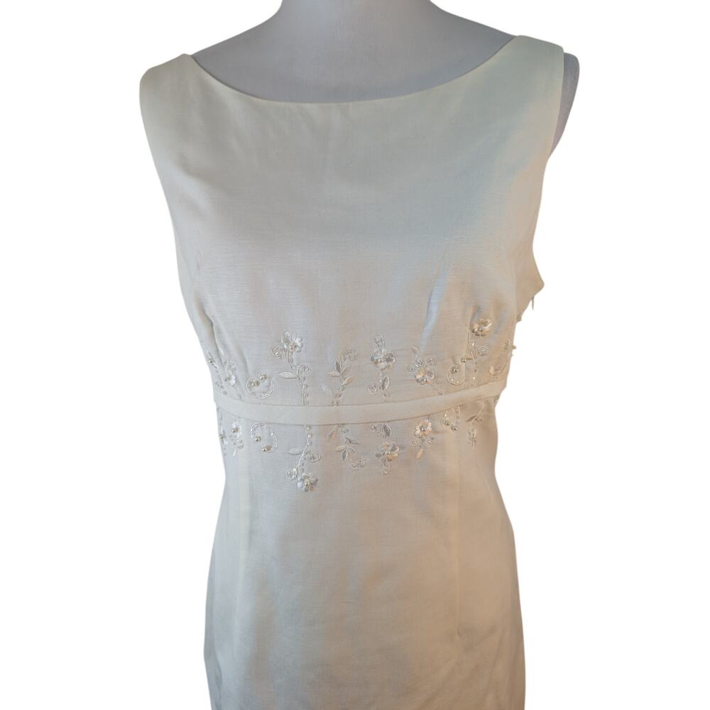 NWOT! JESSICA HOWARD! LINEN BLEND! WHITE BEADED, EMBROIDERED BUST LINE DRESS! 14 - Picture 3 of 11